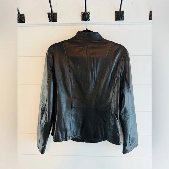 Renuar Black Leather Jacket, Size 10 - Picture 2 of 9